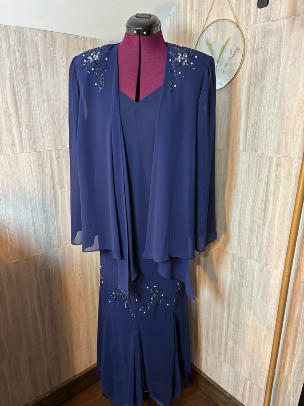 SL Fashions Chiffon Rich Blue Formal Dress With Jacket Mother of the Bride Groom